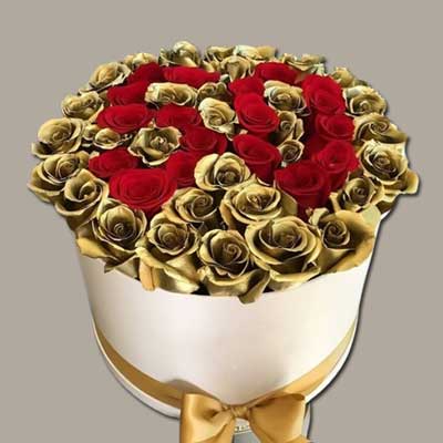 "Red and Gold Roses Flower box - code BF39 - Click here to View more details about this Product